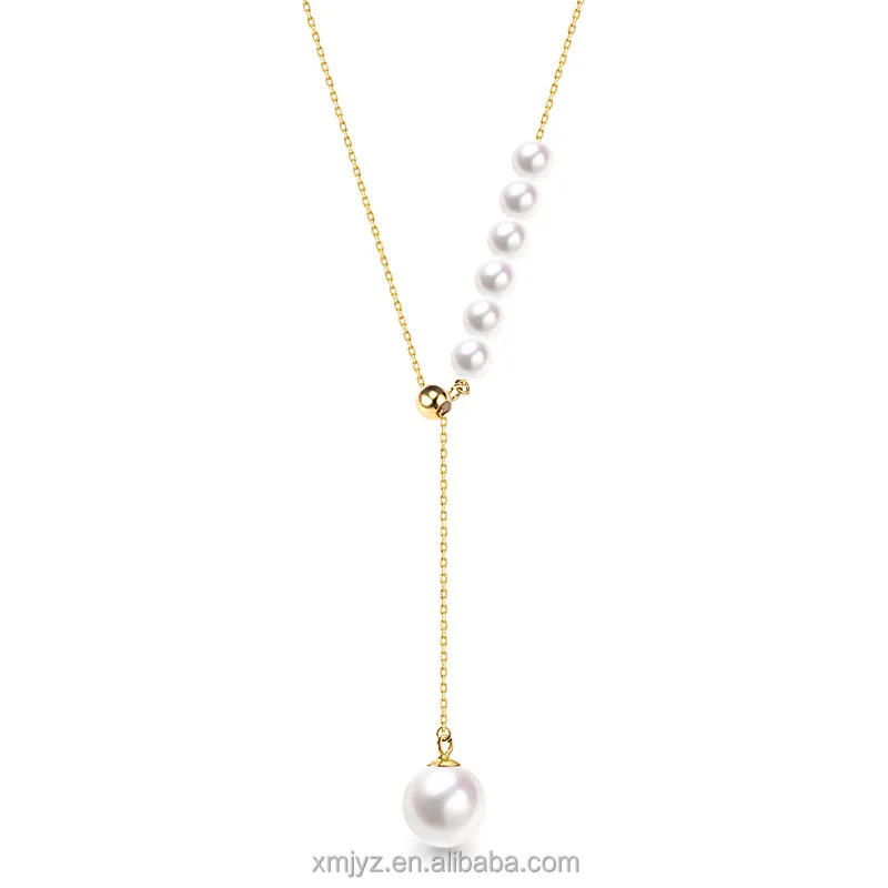 

Certified 18K Dold Pearl Necklace Female Y Word Natural Fresh Water Pearl Colored Gold Au750 A Multi-Strap