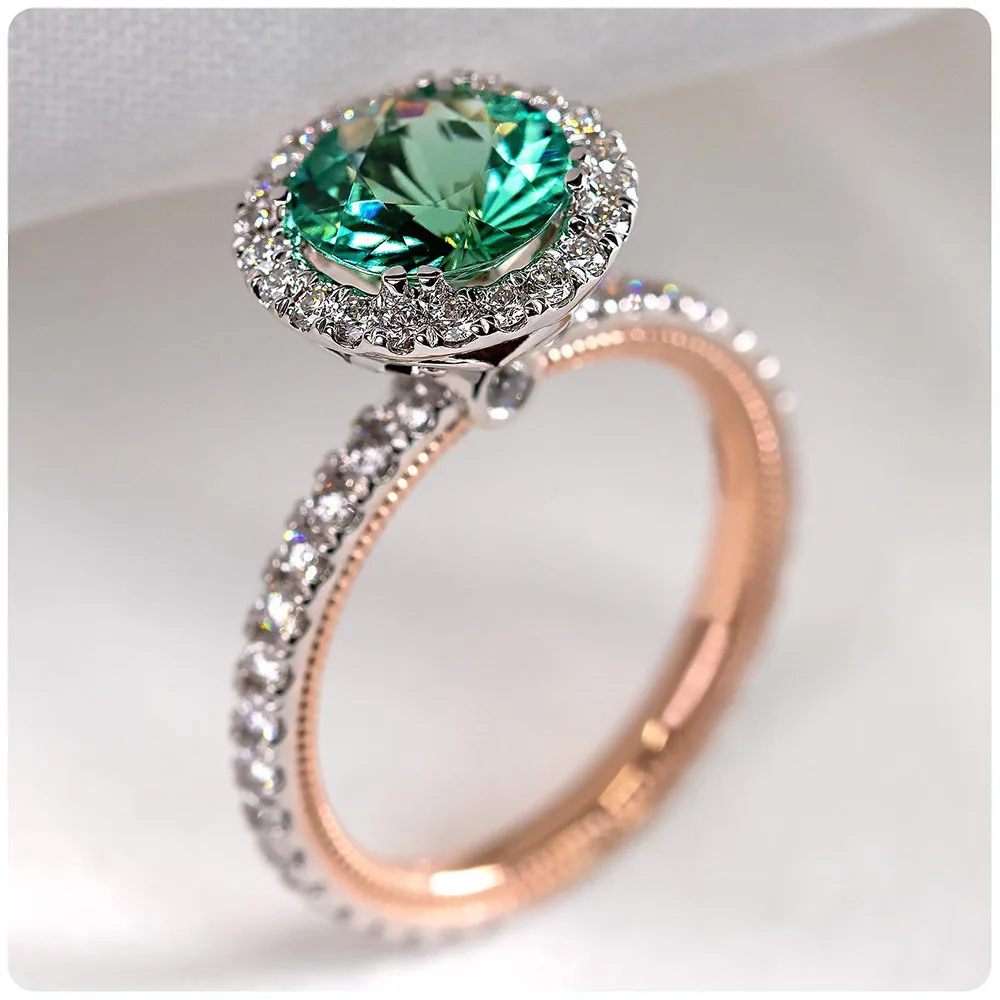 

2021 summer women's ring Charm 8mm green zircon rose gold plating ring jewelry Engagement Rings