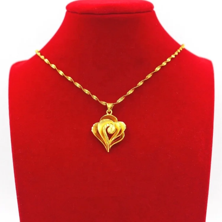 

HD0033 Ladies Clavicle Chain 24K Gold Plated Pendant Water Wave Necklace Set Chain Box Brass Wholesale Ornaments