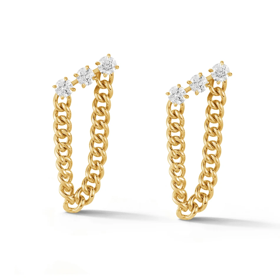 

online wholesale gold jewelry 925 sterling silver 14k gold plated cubic zircon draped chain earrings