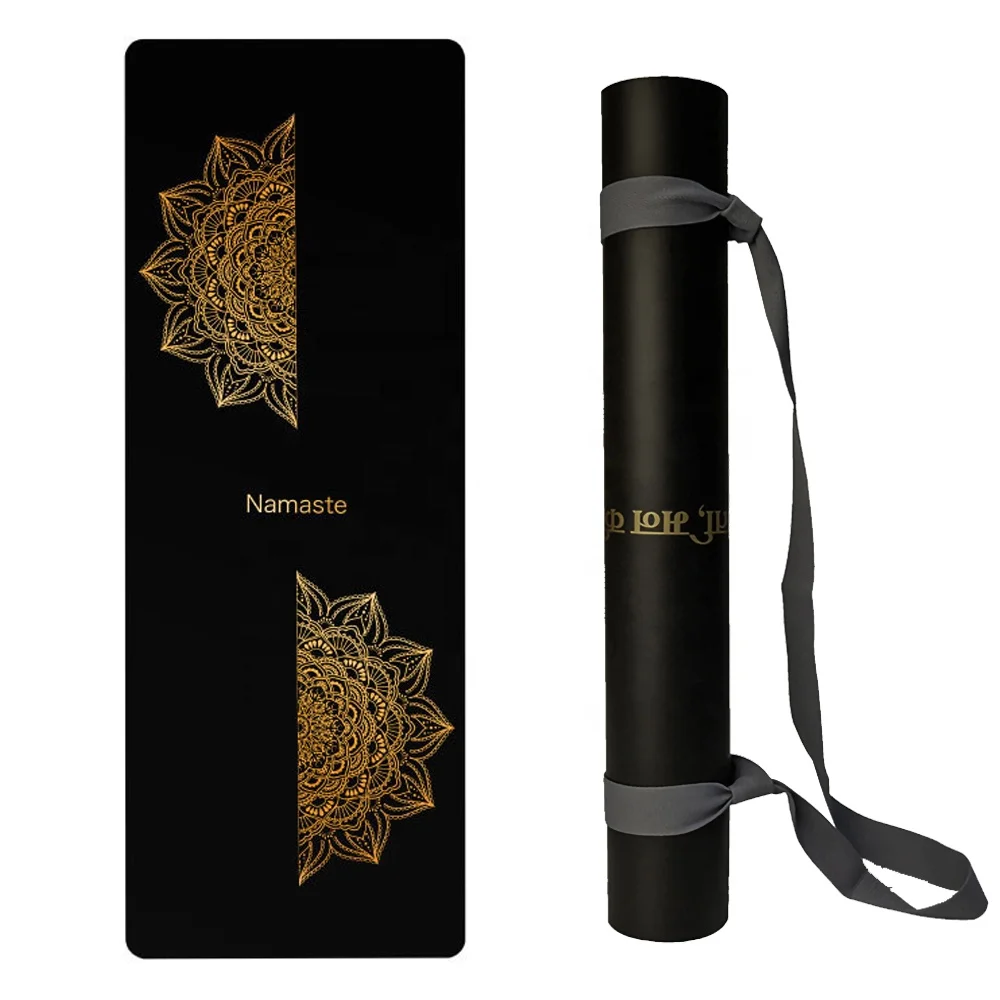 

friendly printed polyurethane PU yoga mat hot sale OEM new arrival custom anti-slip printed foldable travel yoga mat, Black