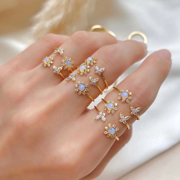 

Wholesale Dainty Open Wedding Rings Natural Opal Ring Delicate Butterfly Rhinestone Rings, Picture