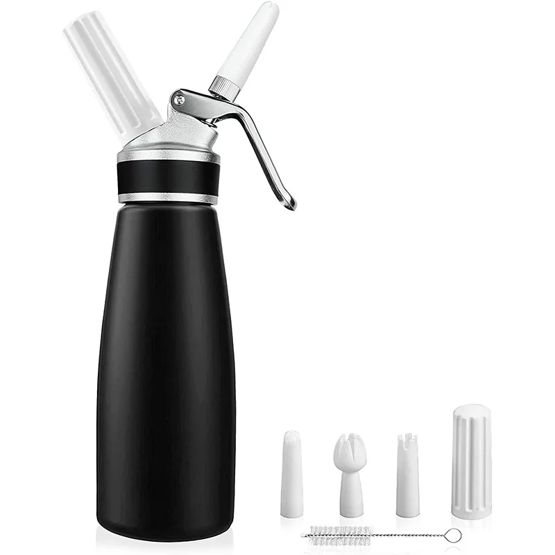 

Everich 2021 Popular 500ml Aluminum Cream Whipped Dispenser with 3 Extra Nozzles, Black