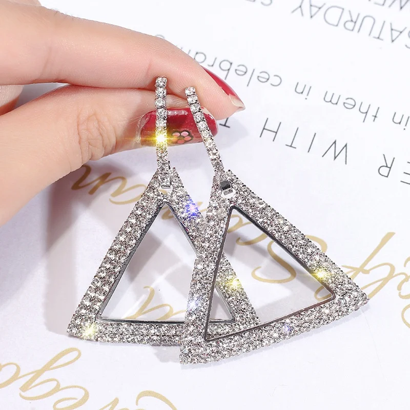 

Fashion Ladies Geometric Triangle Drop Earrings For Women Statement Party Jewelry Female Crystal Rhinestone Dangle Earring Gifts, Picture shows