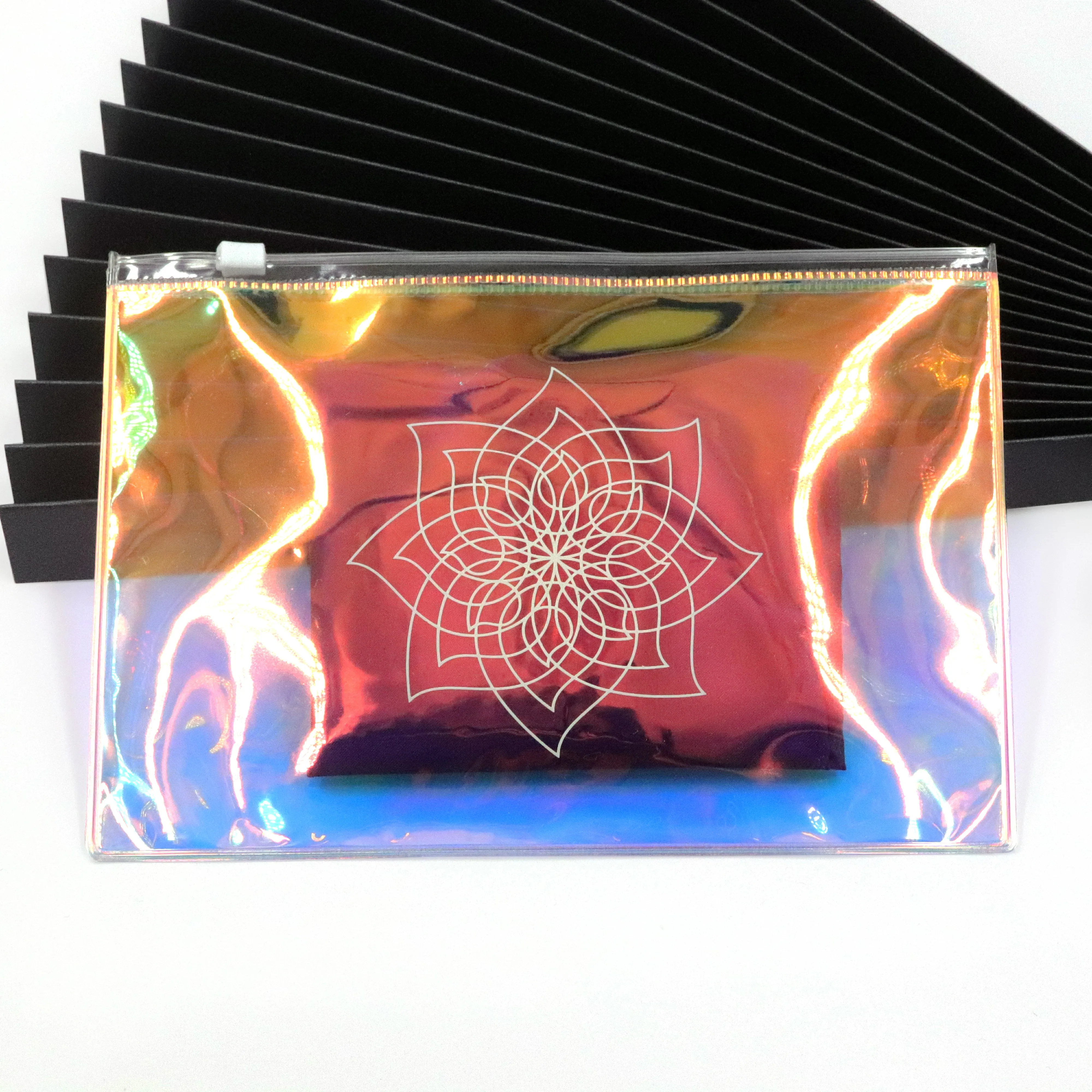 

Beautiful PVC Holographic Plastic Ziplock bag with ring for Clothing/Make up packaging