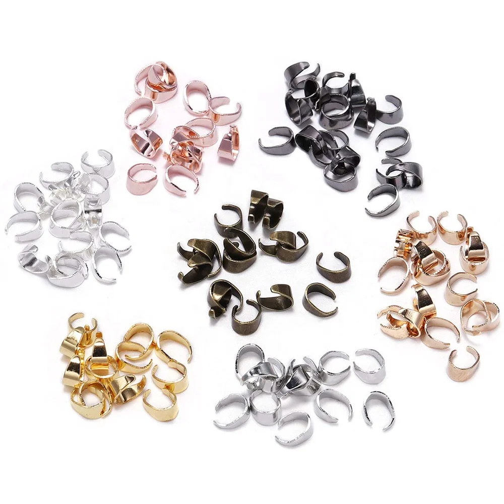 

50pcs/lot 7 Color Pendant Clips Pinch Bail Clasps Buckle Charm Necklace Hook Connector For DIY Jewelry Making Cameo Tray Finding, Antique bronze/gold/silver/rhodium/kc gold/
