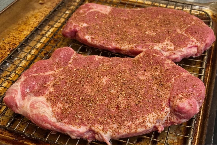 Close-up of salt being sprinkled on beef