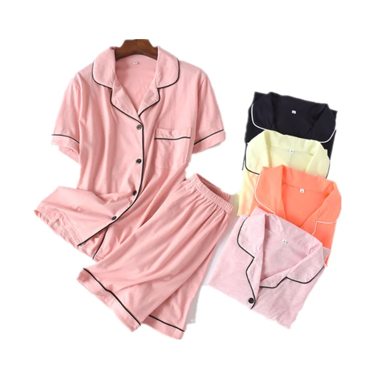 

2pcs Set Casual Modal Fabric Short Sleeve Summer Womens Pajamas with Short Pants ZGJ-0281