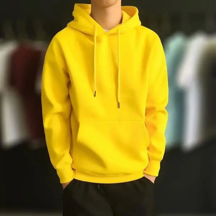 

New Fashion Men Autumn Winter Hooded Street Long Sleeve loose Solid Color Hooded Casual Blouse Fleece Tops White Hoodies