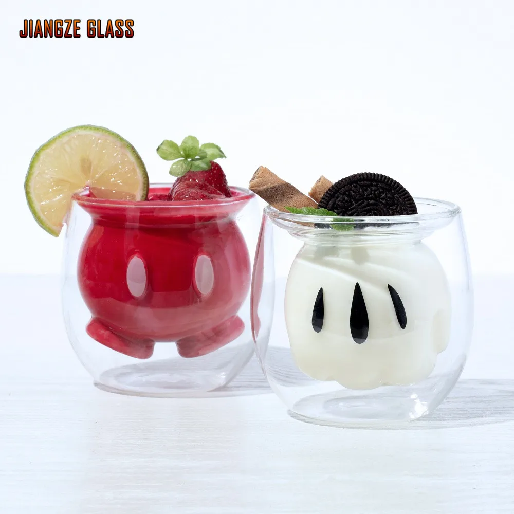 

Cute clear mickey mouse cartoon double wall glass milk cup glass coffee cup, Custom colors are acceptable