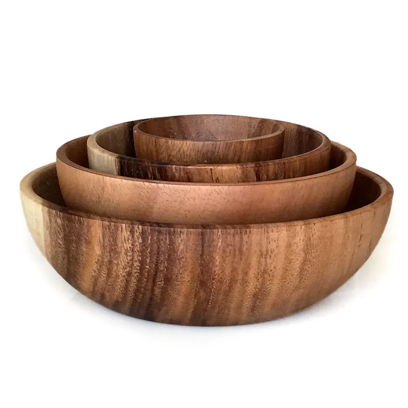 

Eco Friendly Restaurant Acacia Bowl Set Custom Logo Soup Salad Wood Bowl For Kitchenware