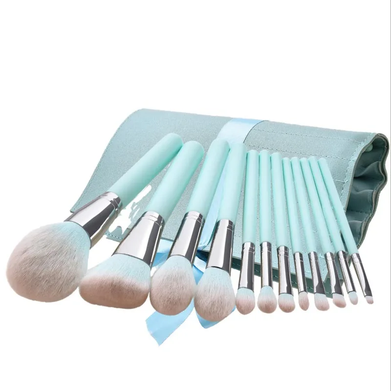 

12pcs/set Makeup Brushes Cosmetic Powder Eye Shadow Foundation Blush Blending Beauty Make Up Brush Tool Set, Blue and pink