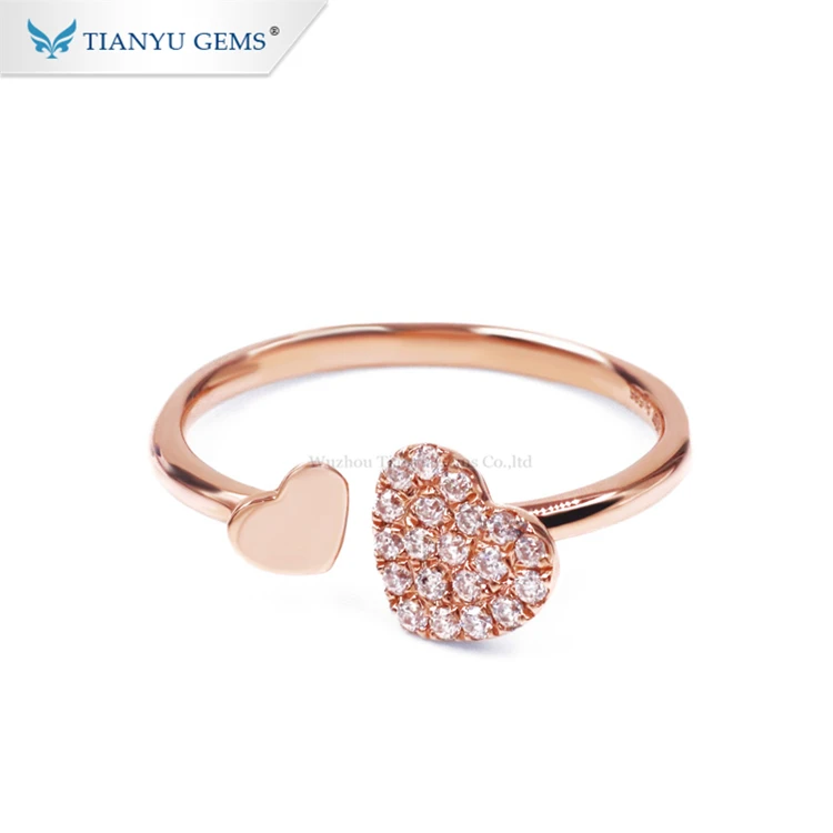 

Tianyu gems customized heart shaped 14k rose gold moissanite ring designs for girls