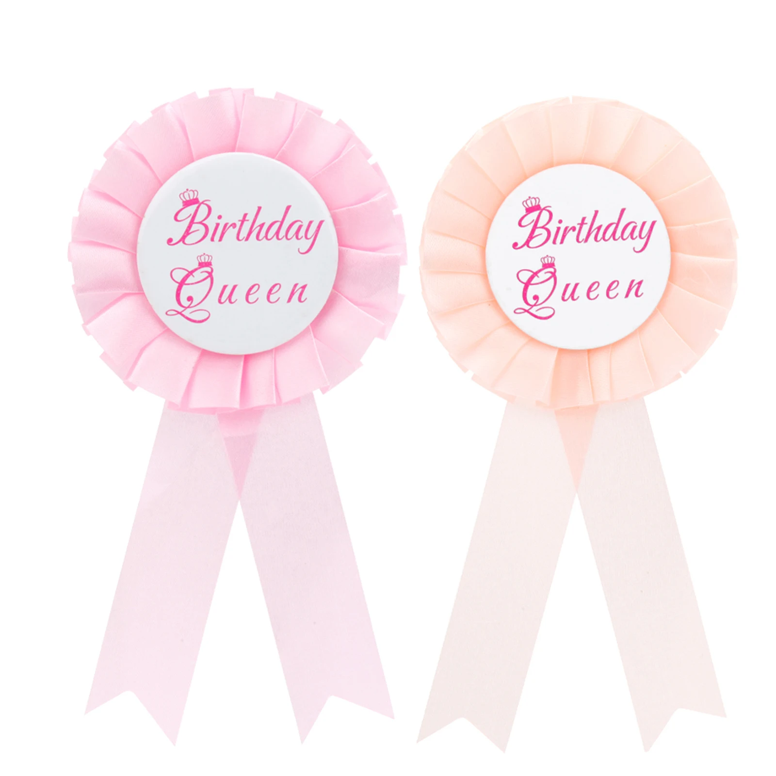 Satin Fabric Birthday Girl Tinplate Badge Pin Girl queen Birthday Rosette Button Pins Happy Birthday Party Accessory Brooch
