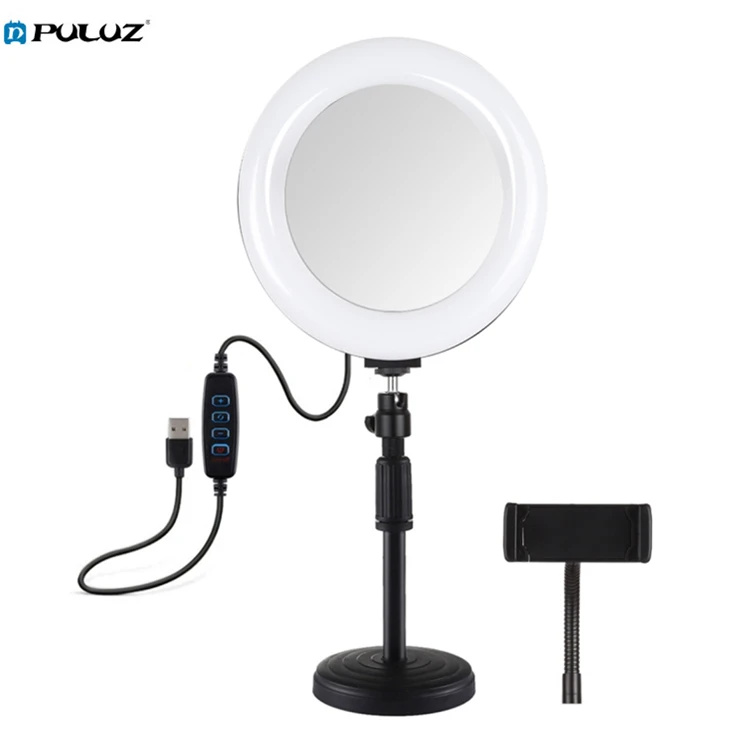 

Original PULUZ 7.9 inch 20cm Mirror Light With Round Base Desktop Mount 3 Modes Light Ring Selfie Photography Video Kits