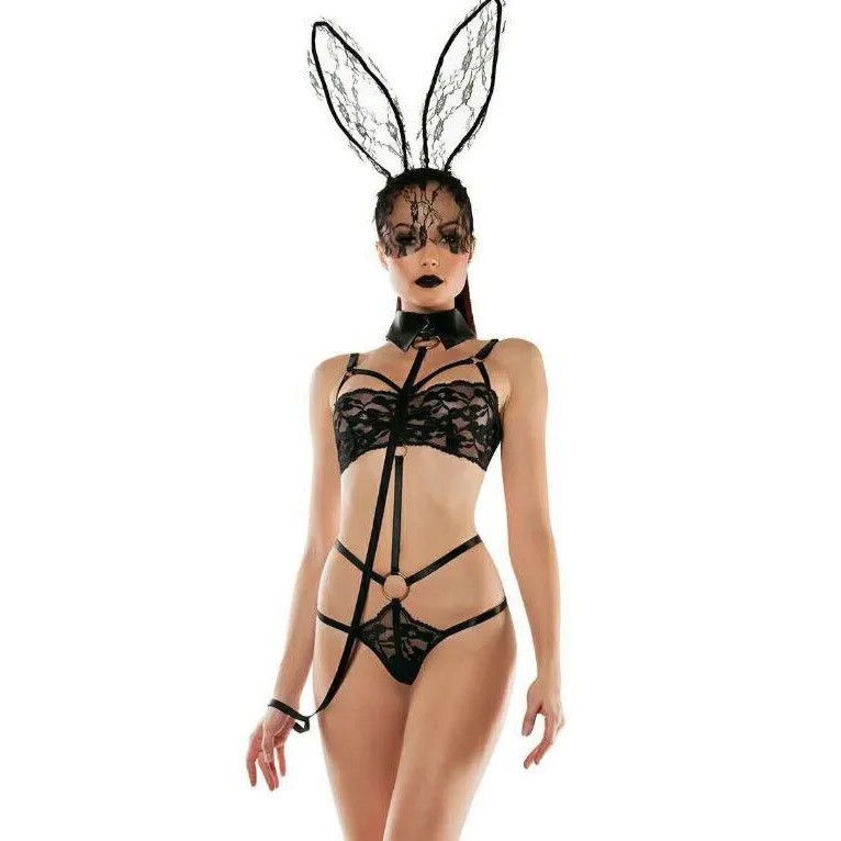 

2021 new style Wholesale cosplay Sexy bunny girl costume perspective underwear jumpsuits, Black