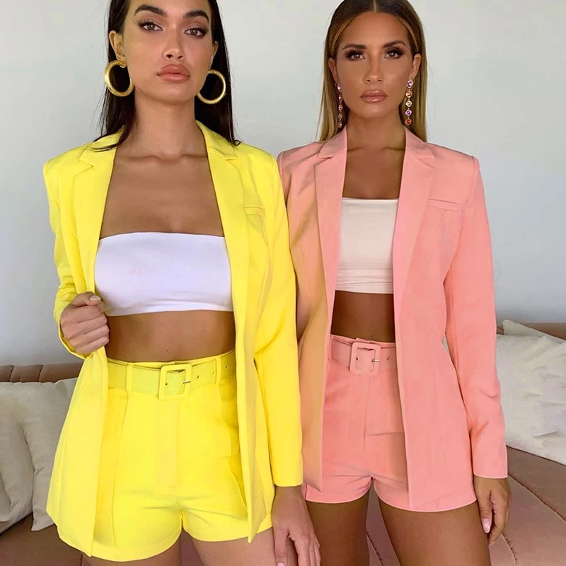 

women long sleeve blazer suit and shorts two piece set outfits set for women blazer suit for women