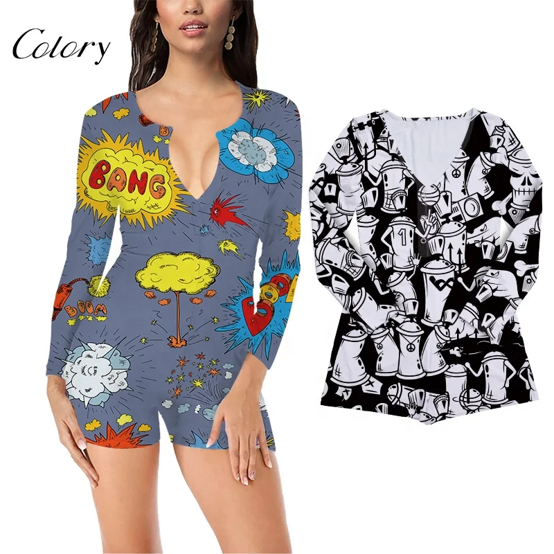 

Colory Women Graffiti Short Satin Pajamas Short Jumpsuit Women 2021, Picture shows