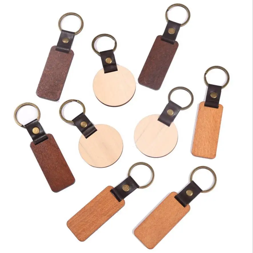 

Personalized Leather Keychain Pendant Beech Wood Carving Keychains