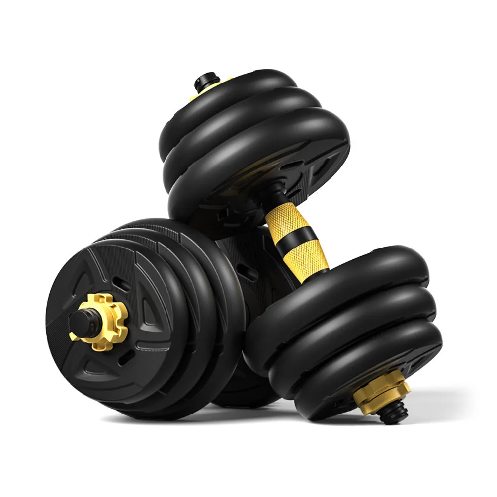 

PE plastic coating Iron men fitness adjustable gym equipment 10 15 20 30 40 kg for weight lifting High Elasticity Dumbbell set, Black+yellow