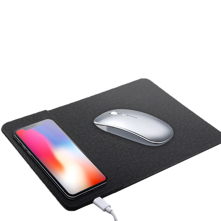 

2021 new design 5W/7.5W/10W PU Led fast mousepad wireless charger, Black/blue