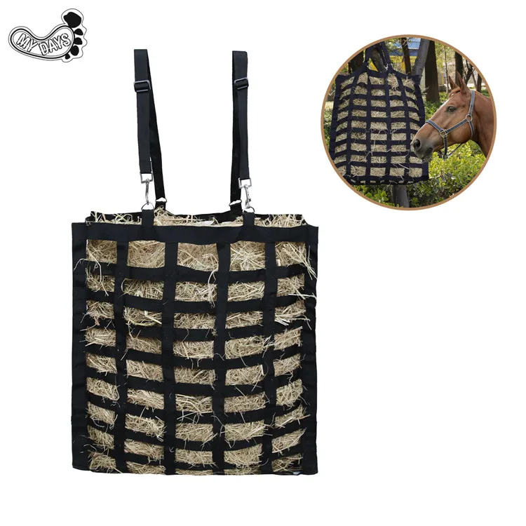 

New Design Wholesale Custom Easy-Feed Heavy Duty Horse Hay Bag Lightweight Hay Bale Net Bag with 3 Colors, Purple, black, blue