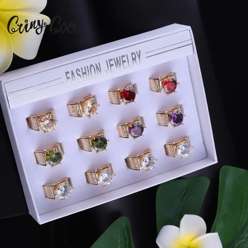 

Cring CoCo Fashion Crystal Gold Plated Zircon Colourful Rings Boho Chic Jewelry Samoan Rings Hawaiian Box Of Rings, Gold color