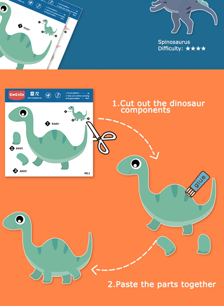 有趣的手工剪紙套裝恐龍玩具教育感知顏色運動手工著色剪紙套裝兒童