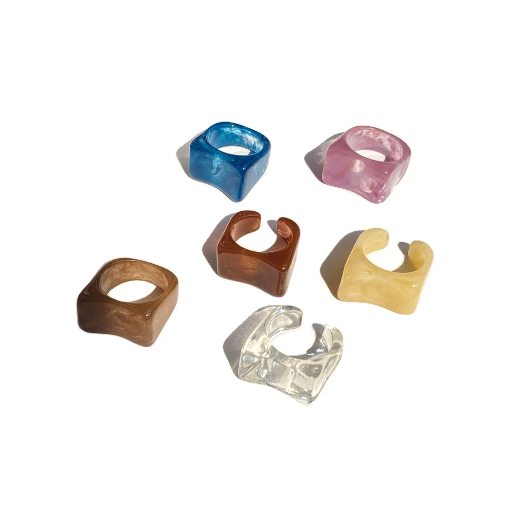 

6pcs /set Hot Sales 2021 New Fashion Simple Candy Color Transparent Acrylic Resin Ring, Like picture