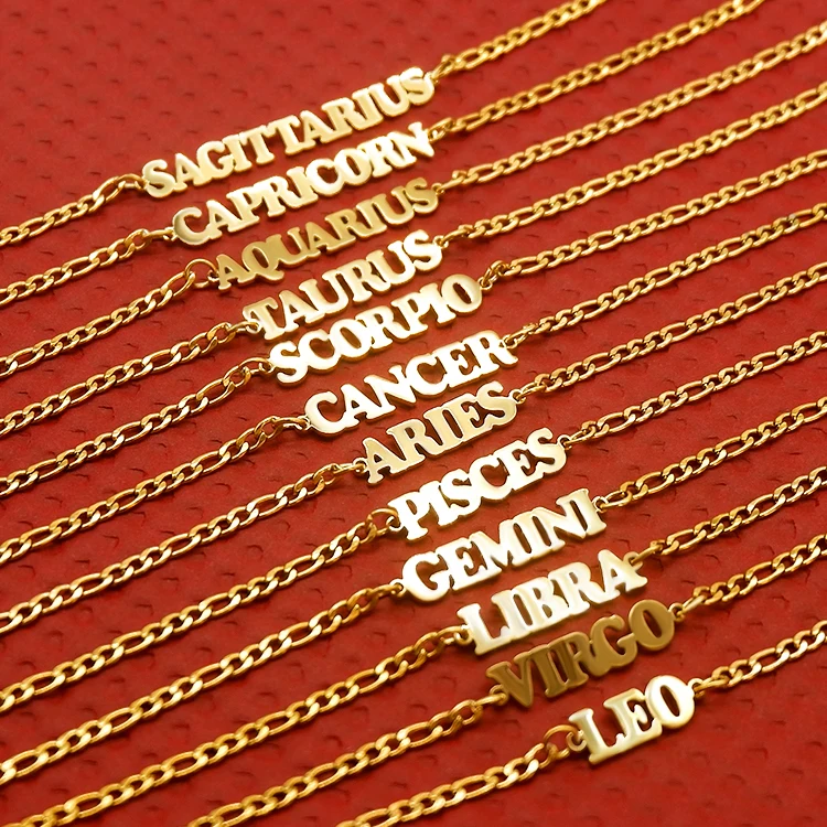 

Custom 18 k gold plated Stainless Steel 12 zodiac sign anklet for women