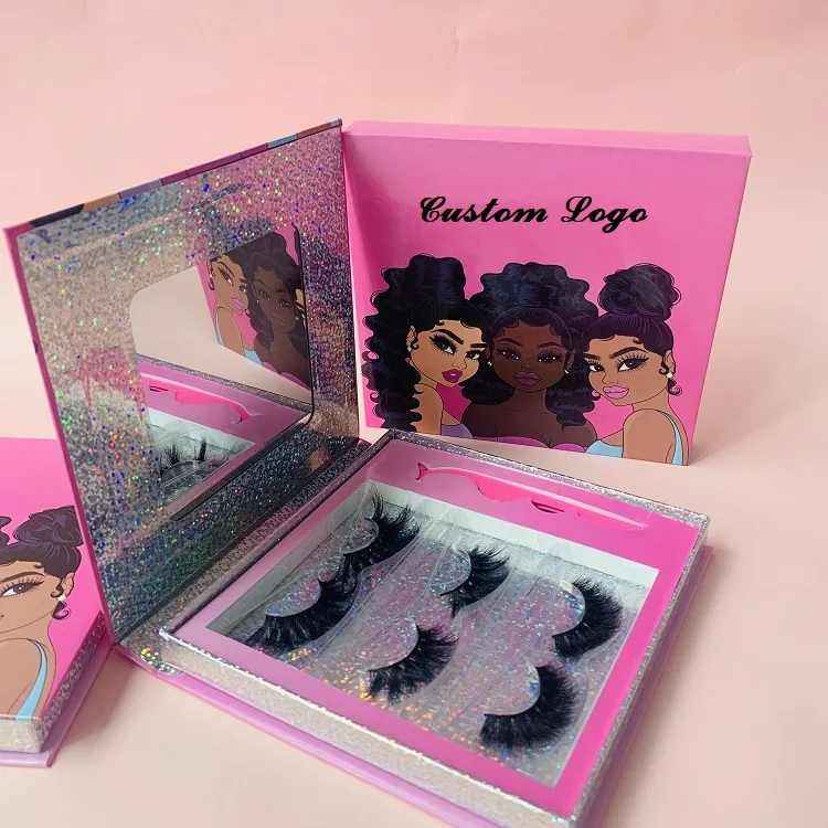 

2021 new arrivals No MOQ 3 packs mink lash packaging custom logo boxes false eyelashes with lash tweezer