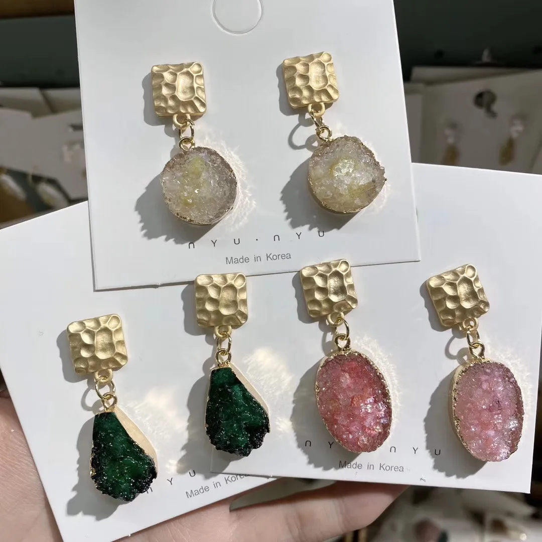 

New hot Gold plated Amethyst crystal earrings Natural Amethyst earrings for women