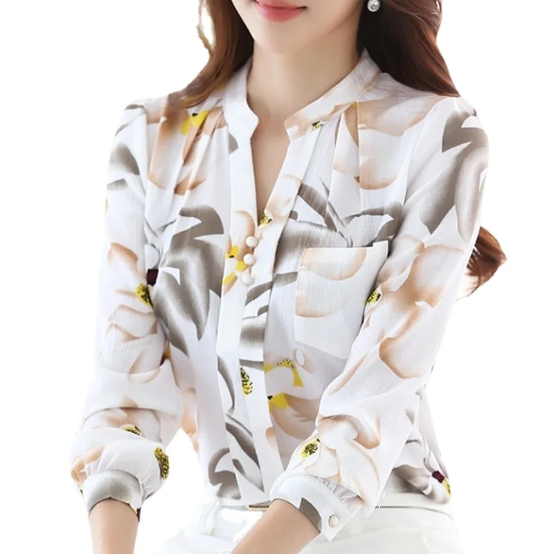 

Fashion Women Tops Casual V-Neck Slim Chiffon Blouse Women's Clothing 2022 Office Lady Work Wear Shirt Elegant Plus Size Blouse, White, black