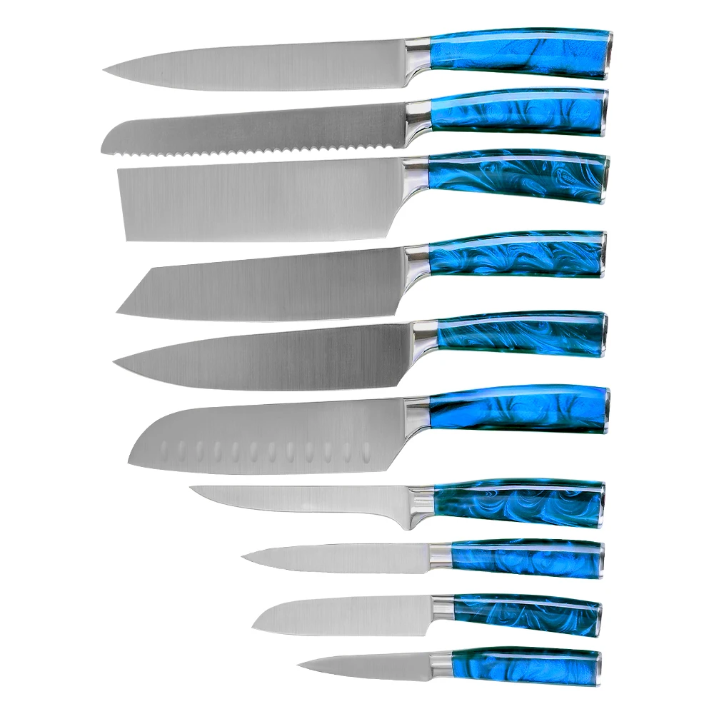

Sharp 10 Pieces Fish Meat Fillet Blue Resin Handle Quality Chef German Steel Knife Set Japanese Knifes Set Kitchen Tools