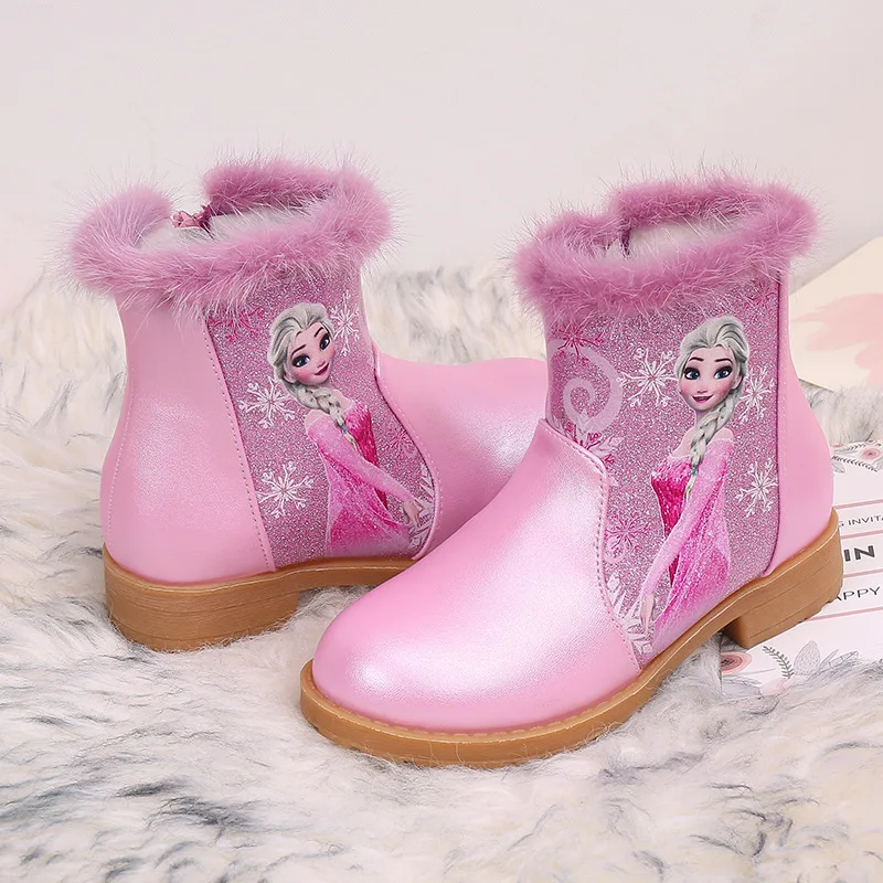 

Frozen girls kids leather boots sole flat kids children's winter boots toddler for girls
