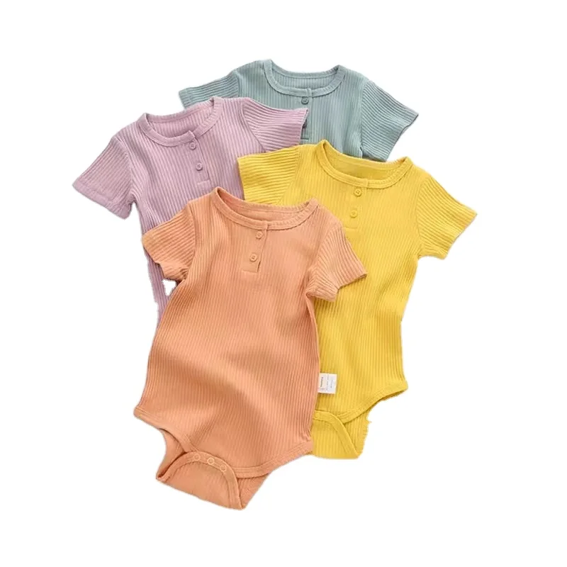 

JYSH Australia US Natural Jumper Short Sleeve Front Buttons Newborn Bodysuits Summer Plain Unisex Baby Rompers, As shown