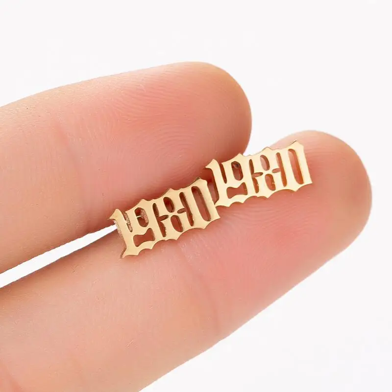 

2021 New Arrival Stainless Steel Earrings Jewelry Birthday Year Number Earrings for Women Girls, Picture shows