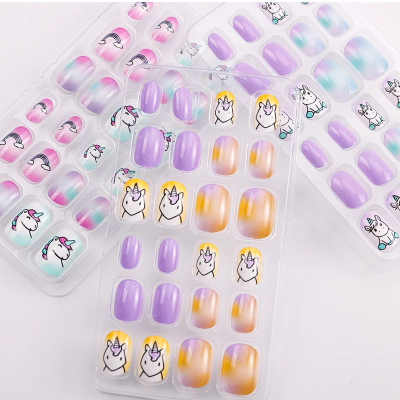 

24pcs/box Removable with Adhesive Carton Children Nail Beauty Falsefinger Nail Tips Press on Nails for Kids