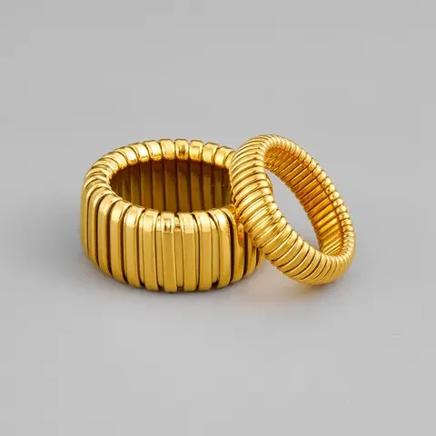 

Tarnish free stainless steel gold plated elastic spring rings for women