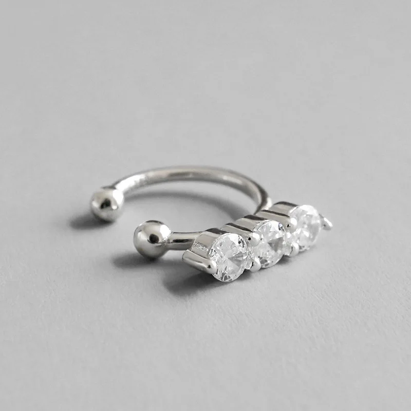

2020 Korean Style Hand Made Plated Hoop CZ S925 Ear Cuff Cubic Zirconia 925 Sterling Silver Cuff Earrings For Girls
