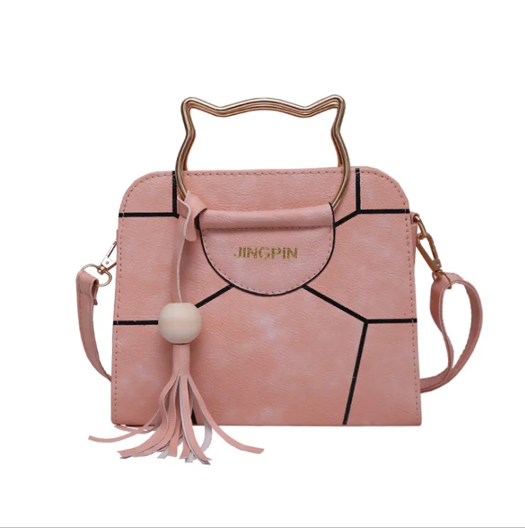 

Chic Cat Ear Ladies Hand Bags PU Leather Messenger Square Bag Single Shoulder Bag Wooden Beads Tassel Pendants Crossbody Handbag, Pink/ gray/ red/ black