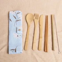 

Student travel tableware bamboo wok utensil (set of 5) Bamboo tableware set