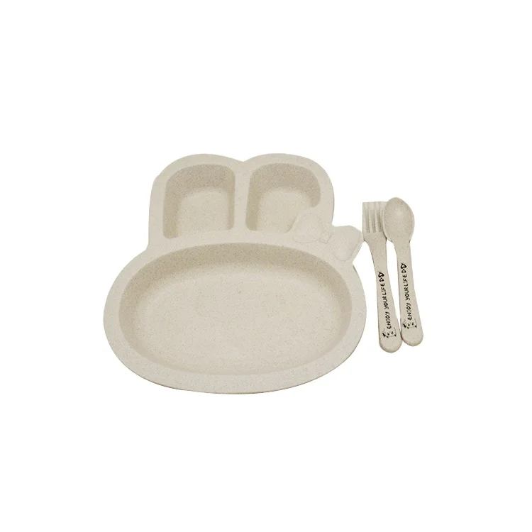 

baby Wheat Straw cartoon Bowl Training Feeding Plate With Spoon Children rabbit Dinnerware Cute plate kids Dinner Plate