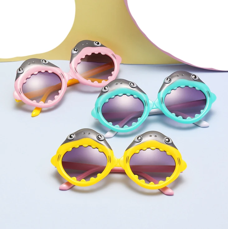 

2021 new cartoon shark baby glasses cute kids sunglasses for boys and girls