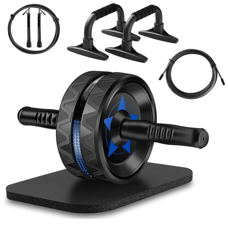 

Wellshow Sport Ab Wheel Roller Kit 6-in-1 AB Wheel Roller with Knee Pad Push Up Bars Handles Grips Adjustable Skipping Jump Rope, Black+blue/customized