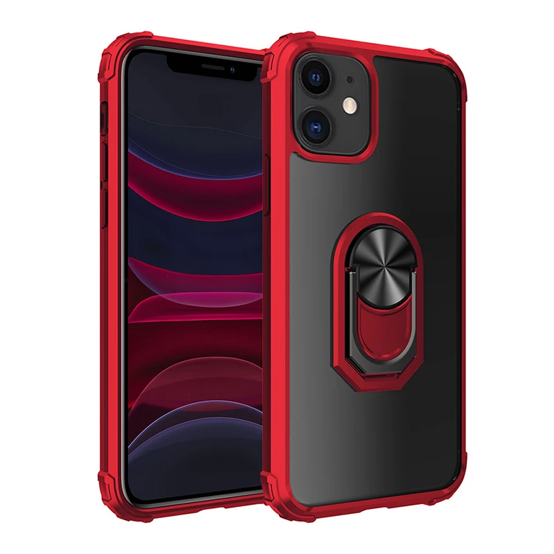 

Slim Shockproof Crystal Clear Transparent TPU Acrylic Phone Case For iPhone 11 Pro Max X/XS XR With Magnetic Ring Holder Case, Black/blue/red/dark green