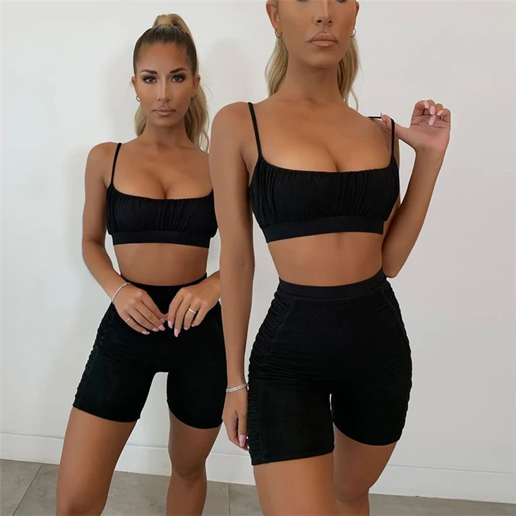 

D96495 Women's sling solid color fitness suit two piece set women clothing two piece jogger set