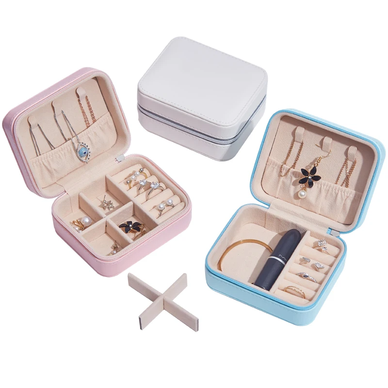 
Custom Small Lady Pu Leather Simple Earring Ring Necklace Storage Jewelry Packaging Box Case Travel Jewellery Organizer 