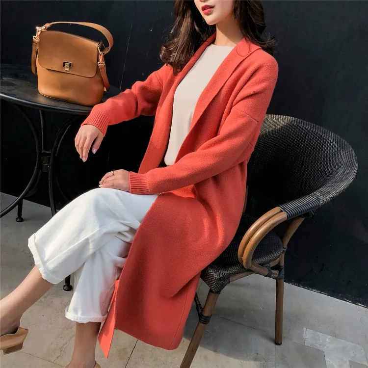 

Wholesale new arrival shawl collar loose fit women long cardigan, Black, khaki, white, blue