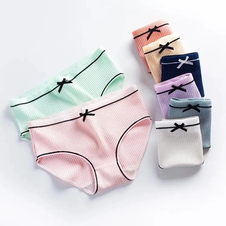 

AYP3020 hot sale Mid Waist Girl Briefs Pure Cotton female underwear panties womens briefs lady bow panties